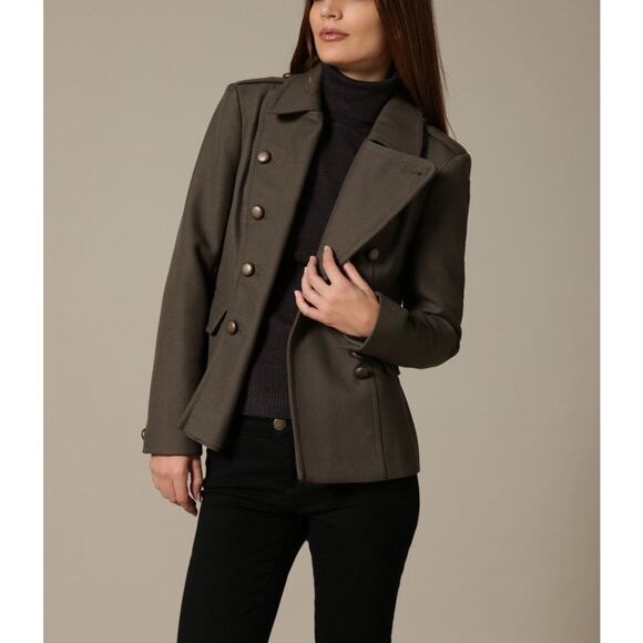 French Connection Erno Wool Short Military Jacket - Size 0 - Dark Olive - Picture 1 of 9